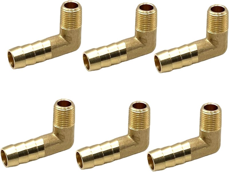 Bumugufu 6 Pcs Brass Barb Elbow Fittings, 3/8 Inch Barb to 1/8 Inch NPT Male Thread for Low-pressure,Fuel,Air and Non-potable Water Chilling Application - Image 1